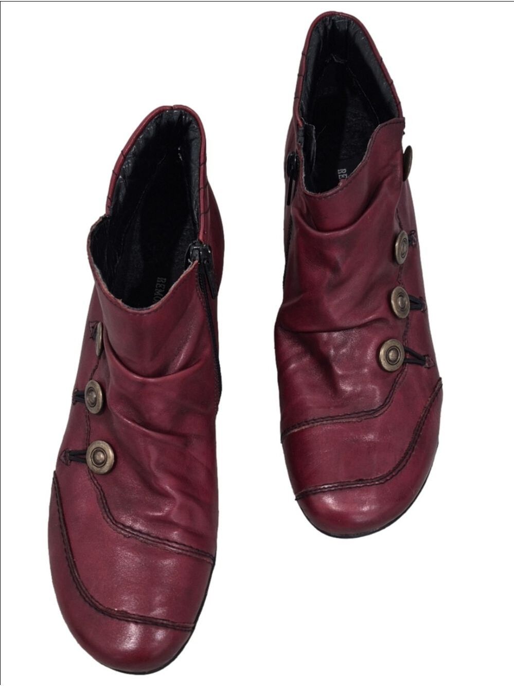 Remonte Dorndorf Red Leather Slouchy Ankle Boots Buttons Side Zip Women's EU 39